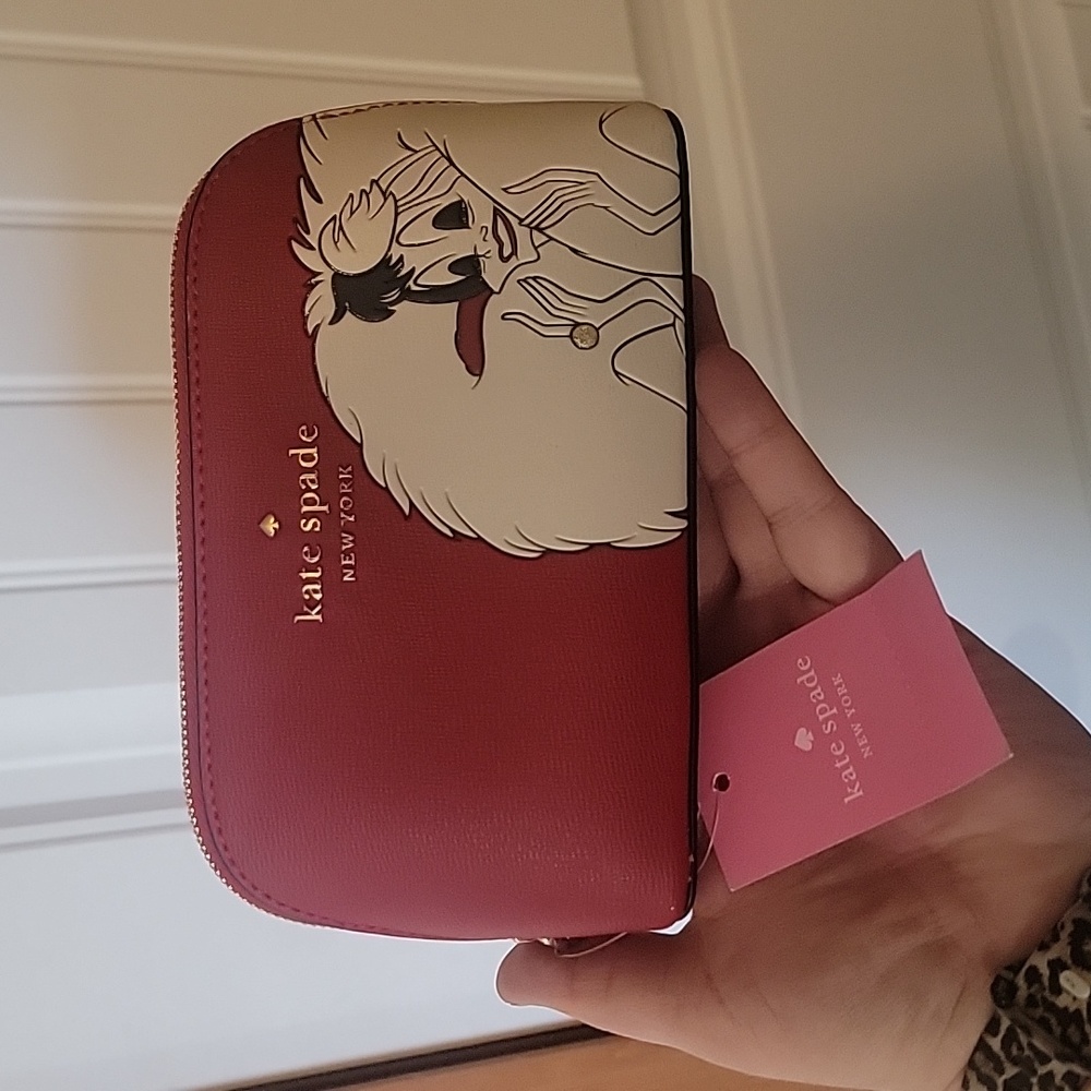 NWT Kate Spade Disney X Cruella Makeup Bag Red/Multi Leather